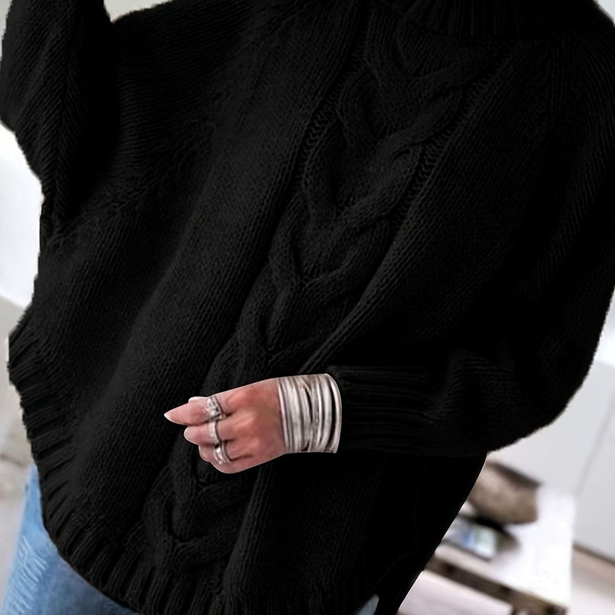 Jersey cuello alto mujer oversize punto de ochos