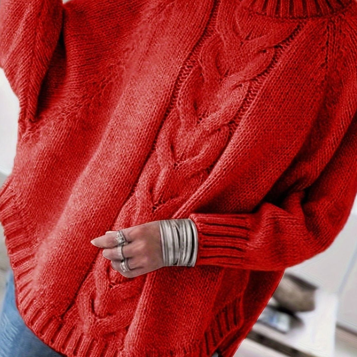 Jersey cuello alto mujer oversize punto de ochos