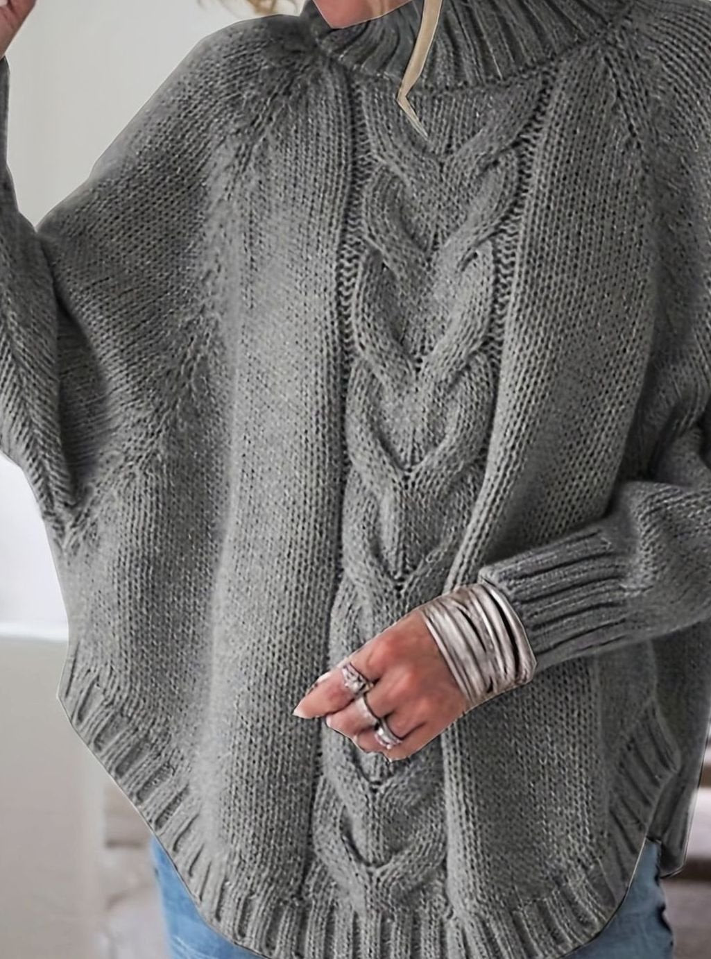 Jersey cuello alto mujer oversize punto de ochos