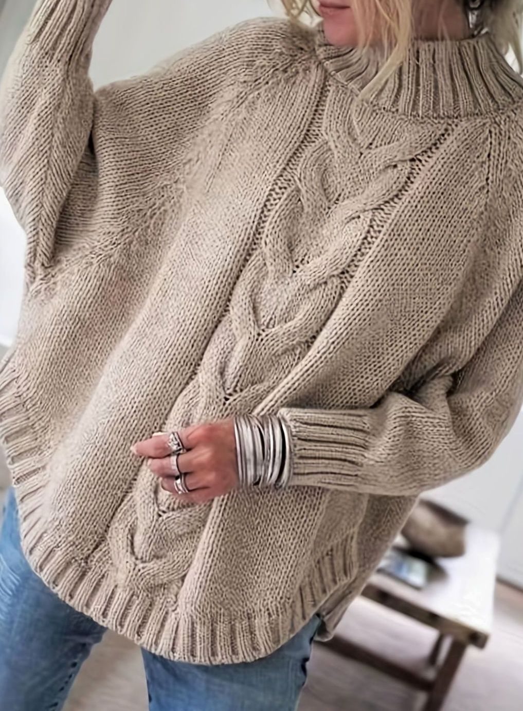 Jersey cuello alto mujer oversize punto de ochos