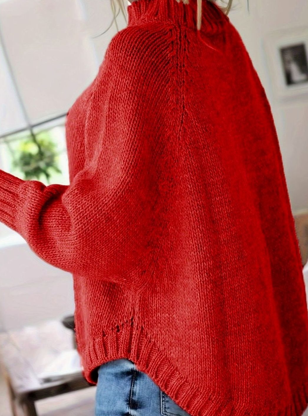 Jersey cuello alto mujer oversize punto de ochos