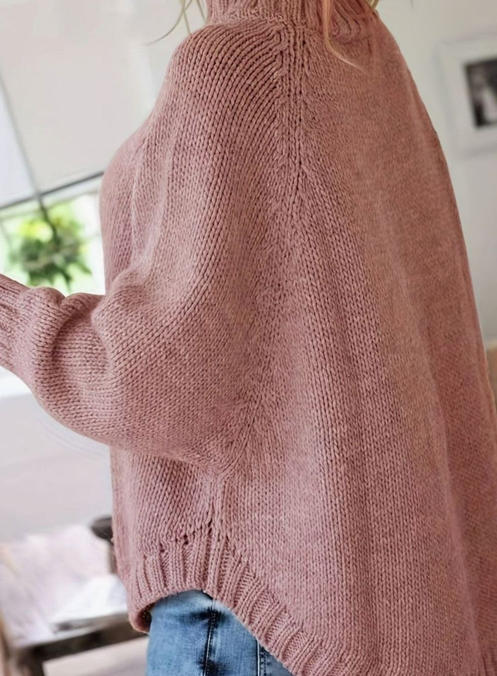 Jersey cuello alto mujer oversize punto de ochos