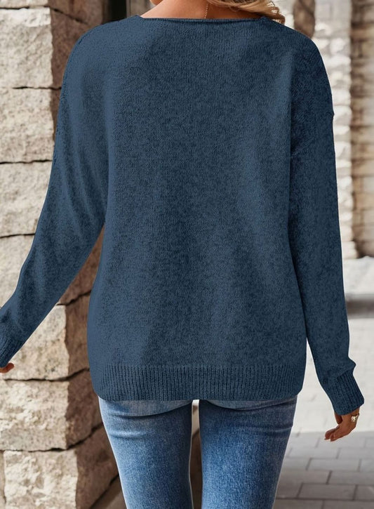 Jersey de punto calado chevrón mujer cuello pico