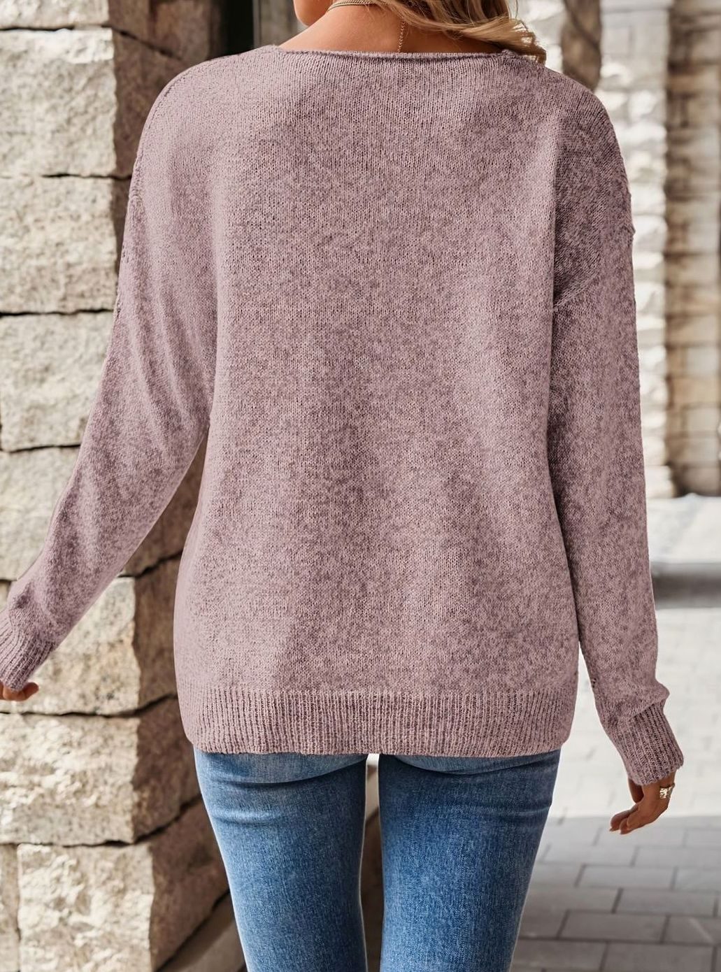 Jersey de punto calado chevrón mujer cuello pico