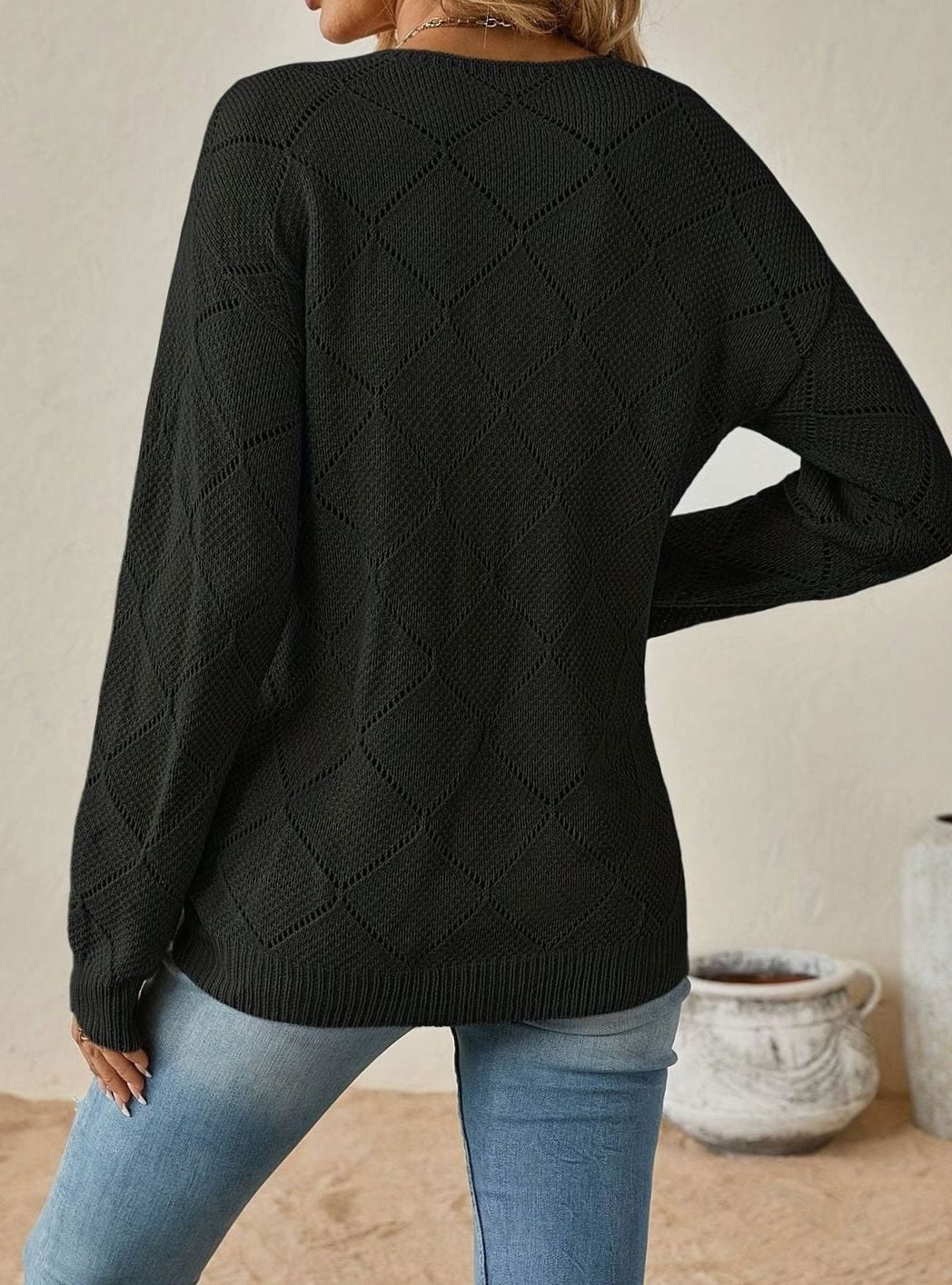 Jersey calado rombos mujer cuello pico