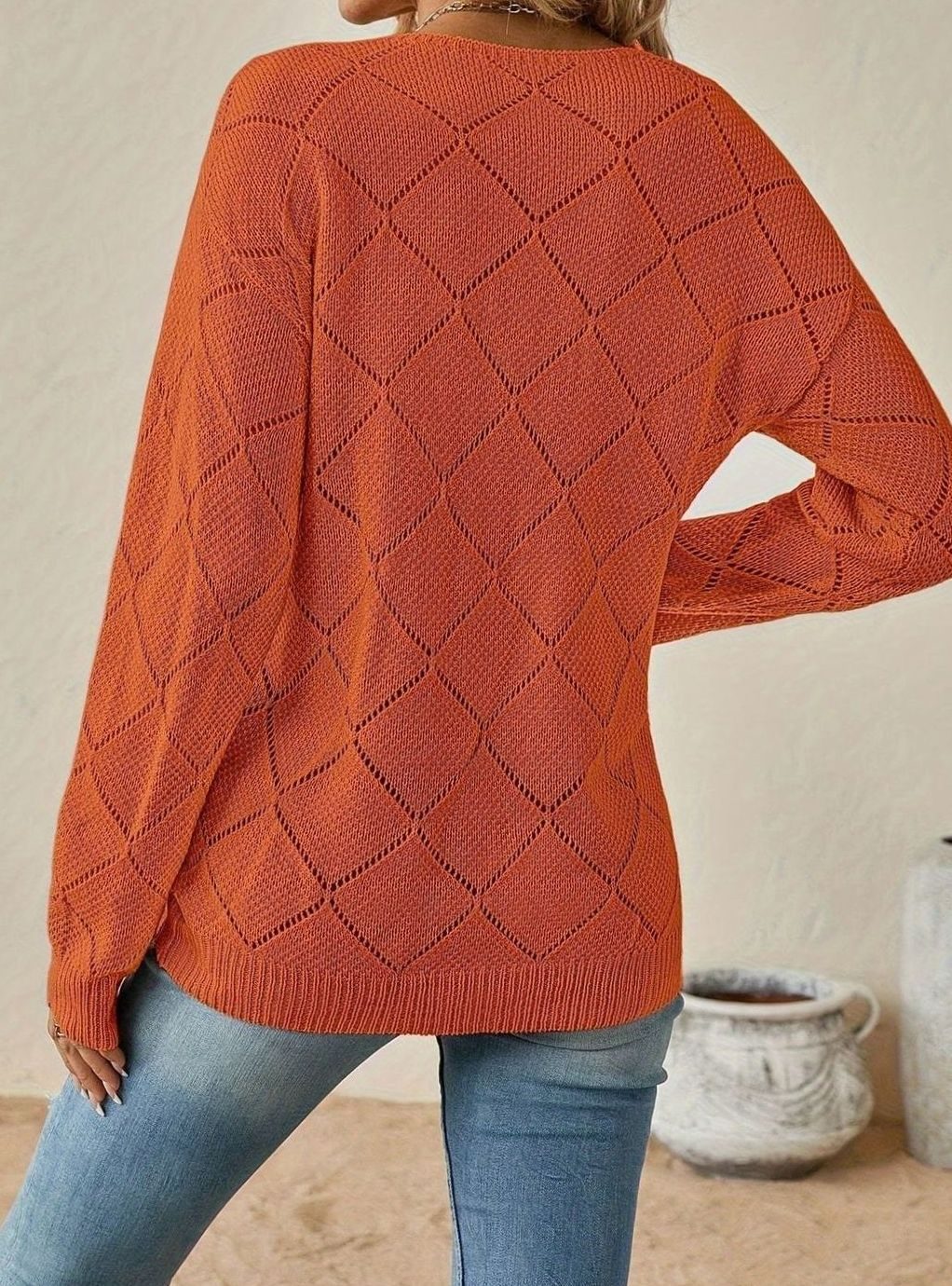 Jersey calado rombos mujer cuello pico