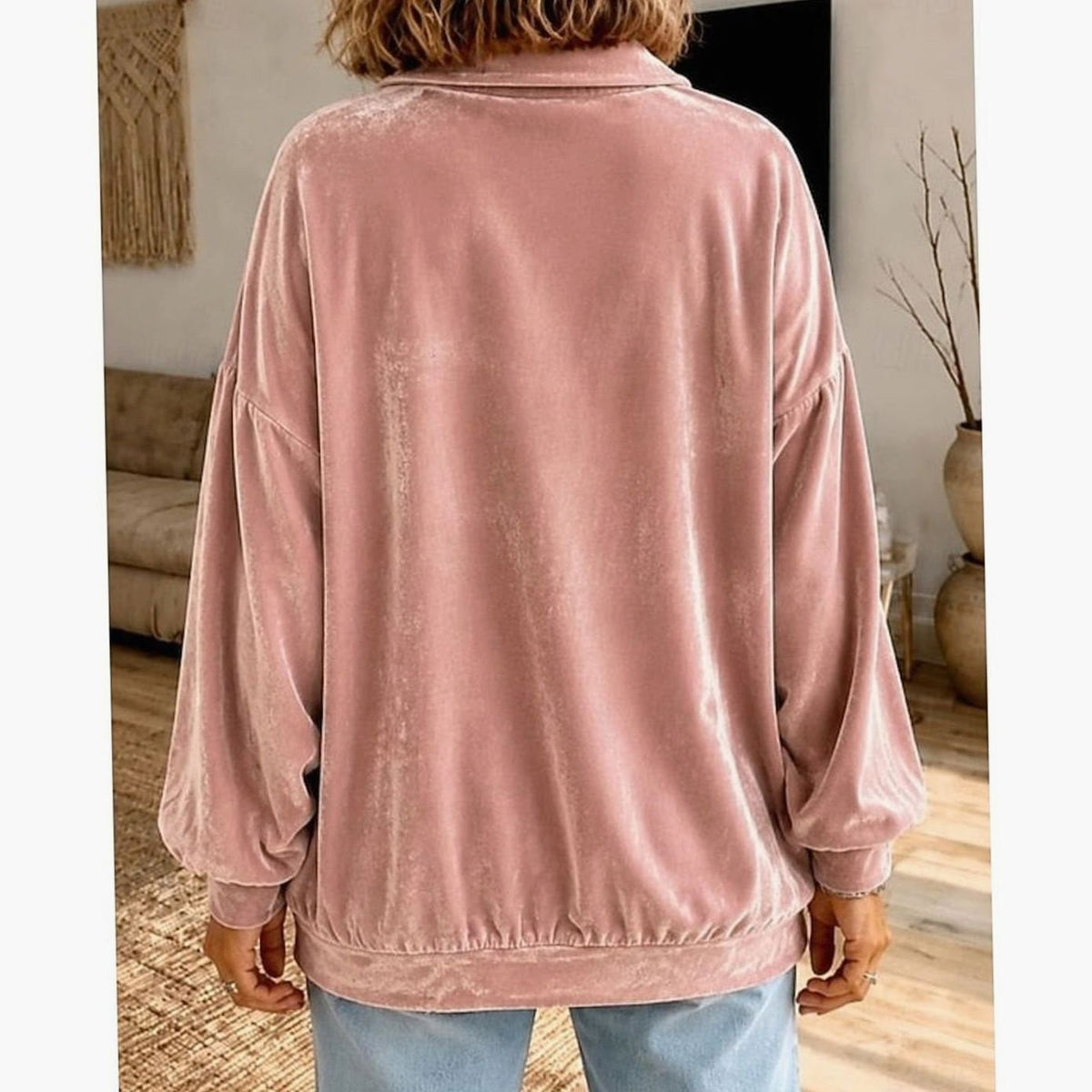 Jersey mujer cuello camisero terciopelo con botones