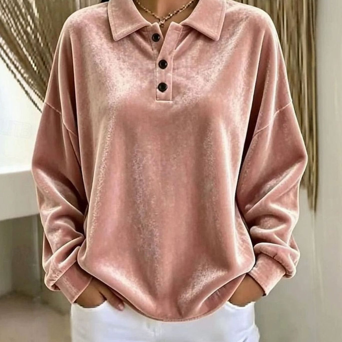 Jersey mujer cuello camisero terciopelo con botones