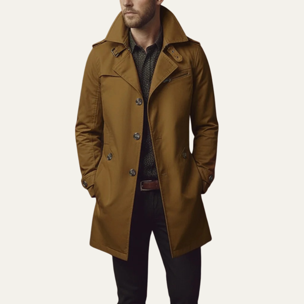 Xoán | Gabardina Slim de Hombre con Doble Botonadura y Cinturón en Puños - vista 3