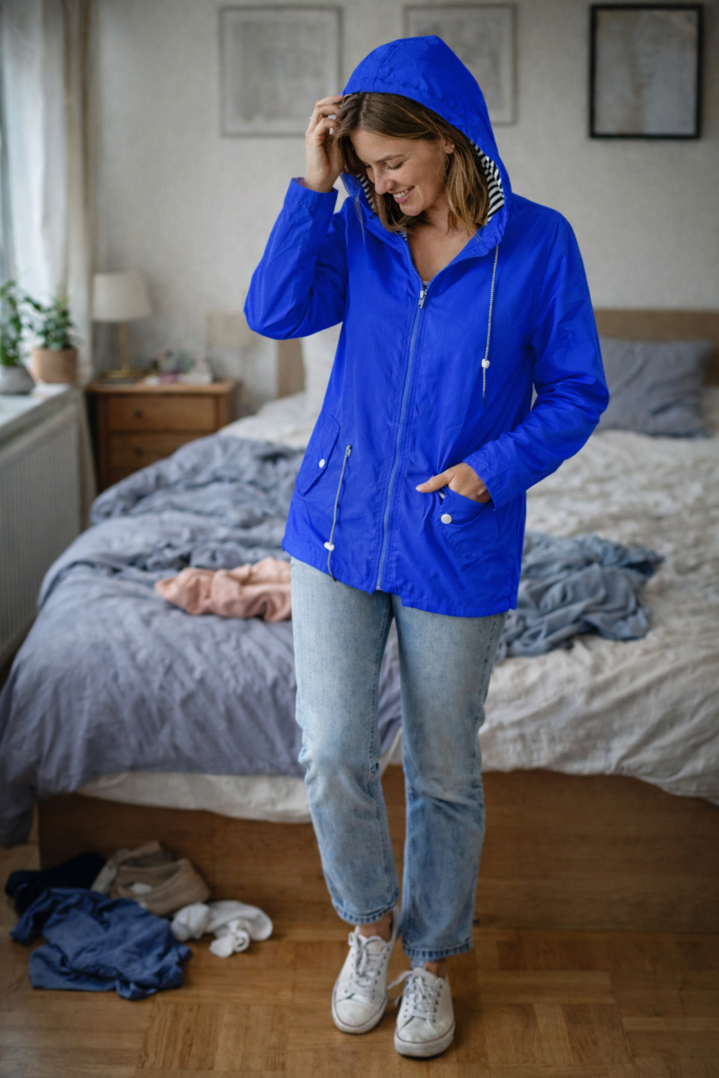 Yaiza | Chubasquero Parka con Capucha Forrada y Cintura Ajustable - Azul