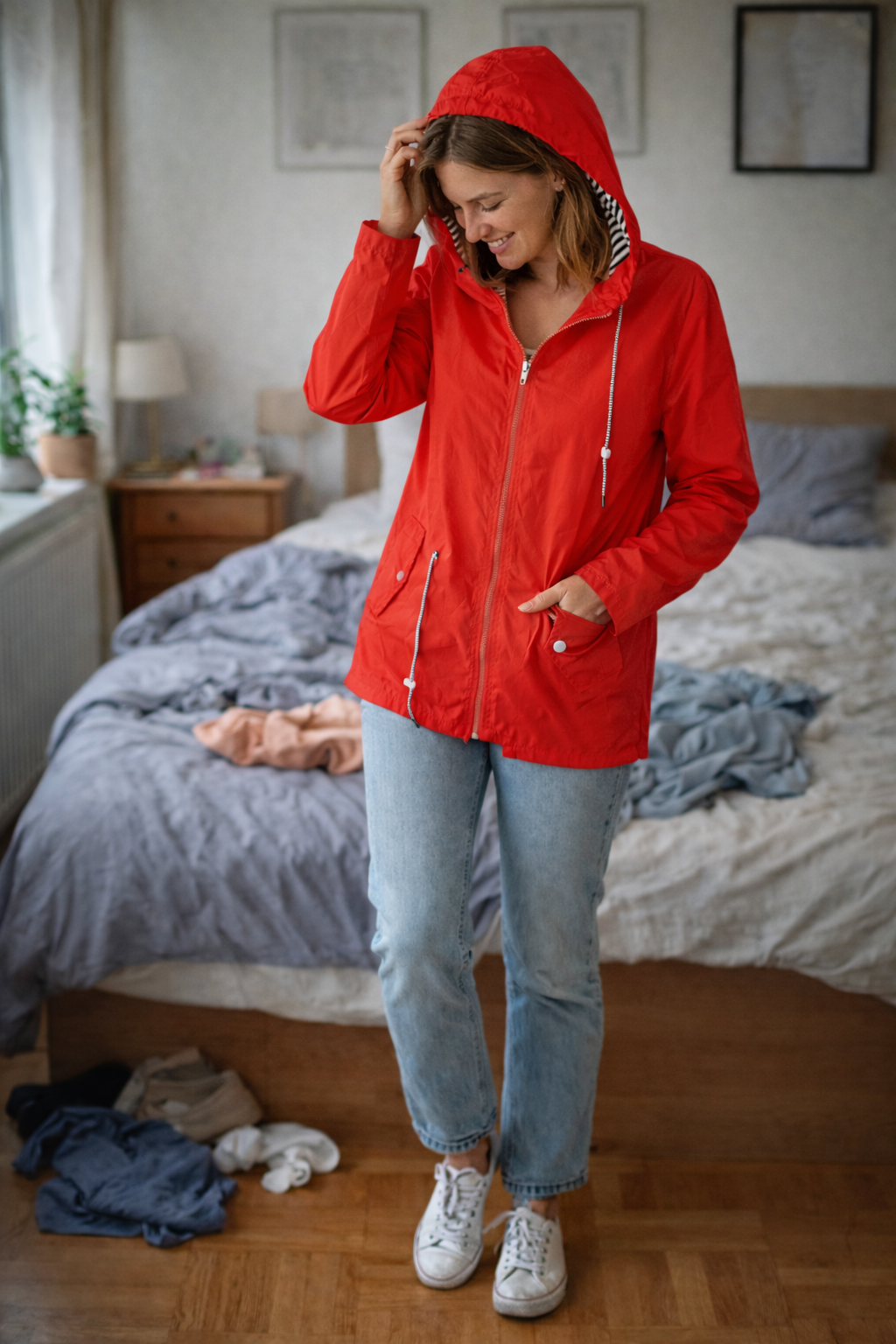 Yaiza | Chubasquero Parka con Capucha Forrada y Cintura Ajustable - Rojo