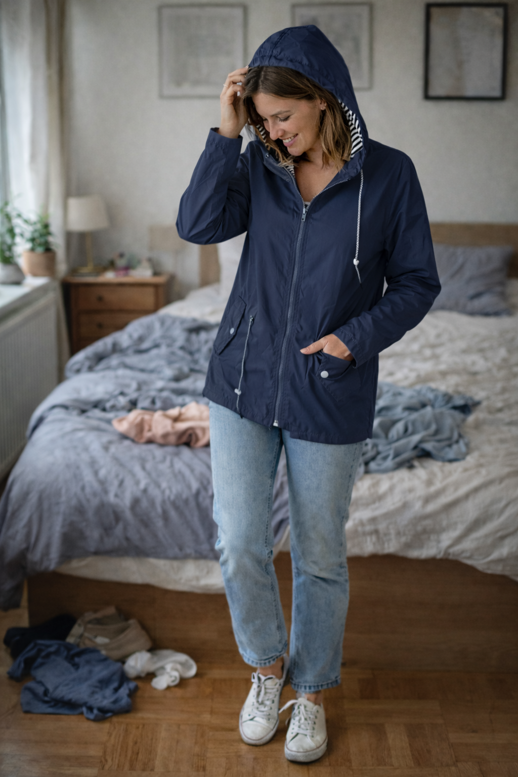 Yaiza | Chubasquero Parka con Capucha Forrada y Cintura Ajustable - Azul marino