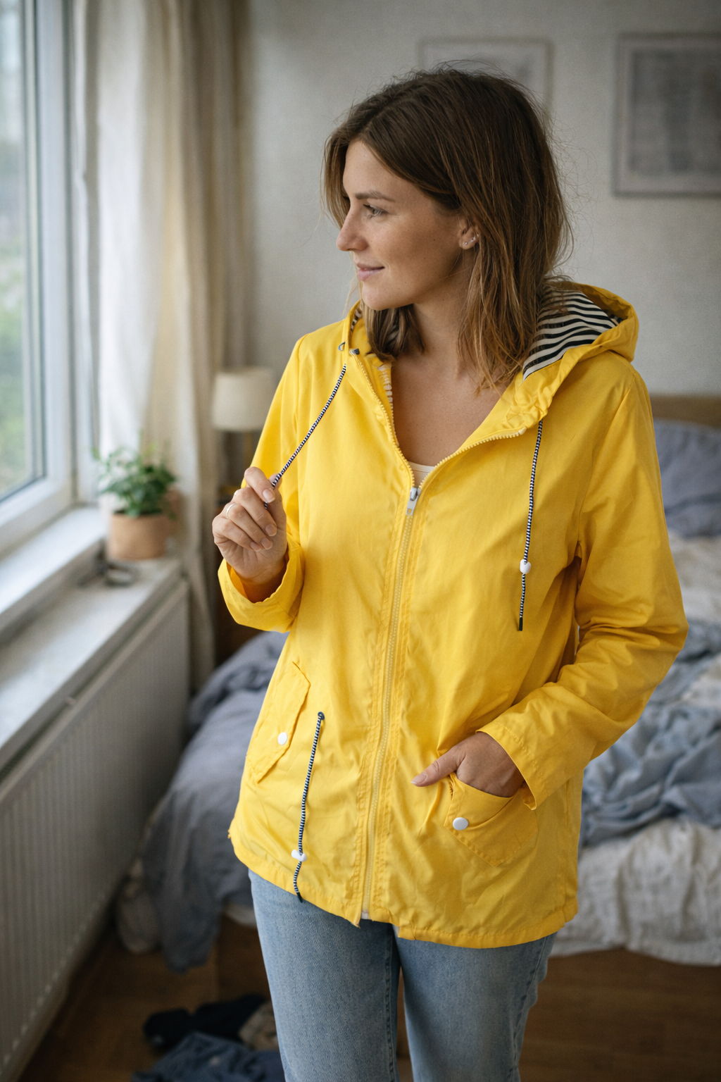 Yaiza | Chubasquero Parka con Capucha Forrada y Cintura Ajustable
