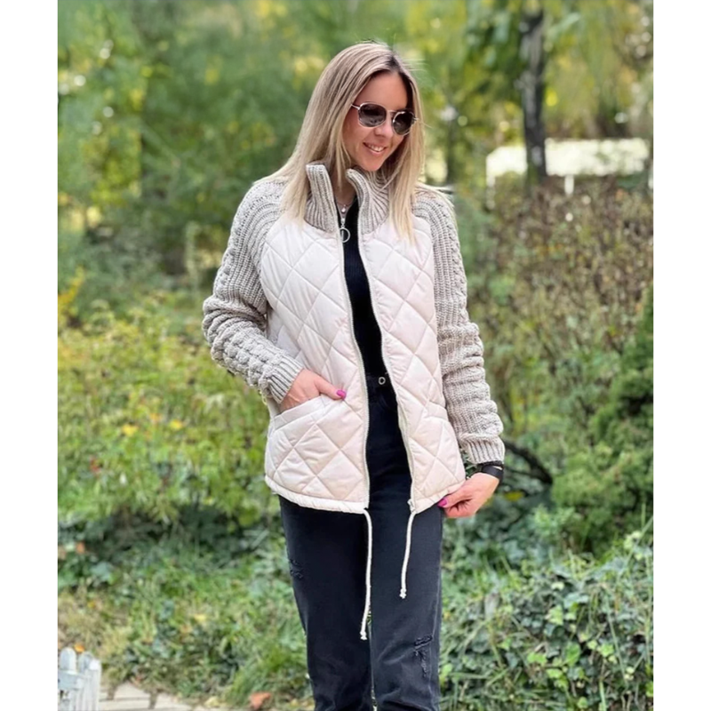 Zenaida | Chaqueta Acolchada con Mangas de Punto y Cuello Alto - Gris