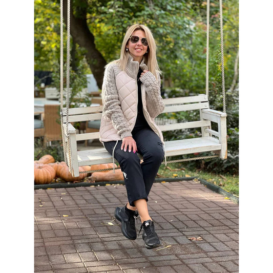 Zenaida | Chaqueta Acolchada con Mangas de Punto y Cuello Alto - Caqui